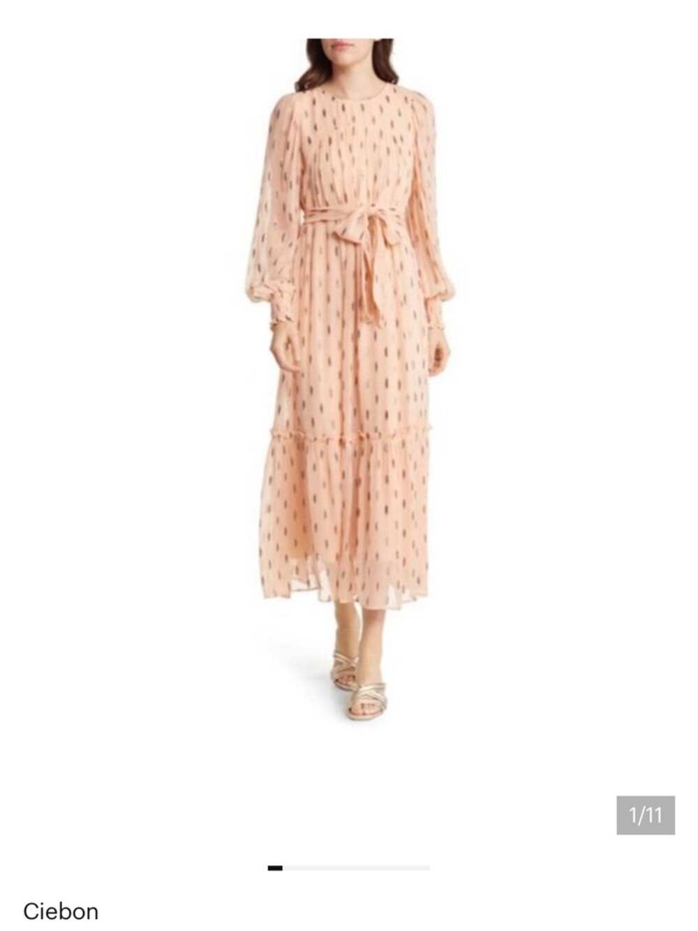 Ciebon Peach Midi Dress with Waist Tie